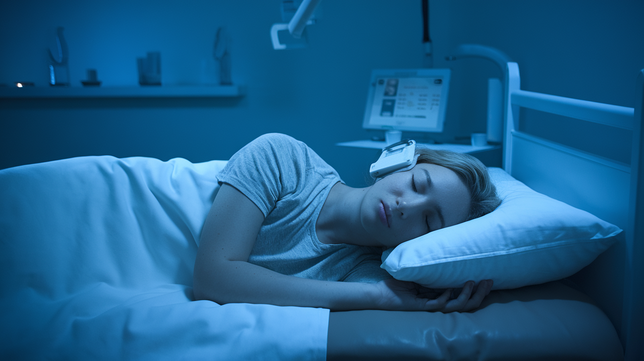 Person sleeping on their side with positional therapy device for sleep apnea treatment