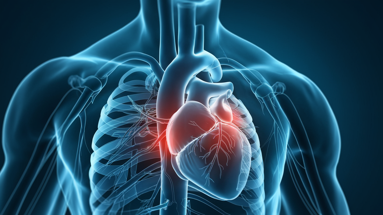 Medical illustration showing heart and airway connection in sleep apnea patients