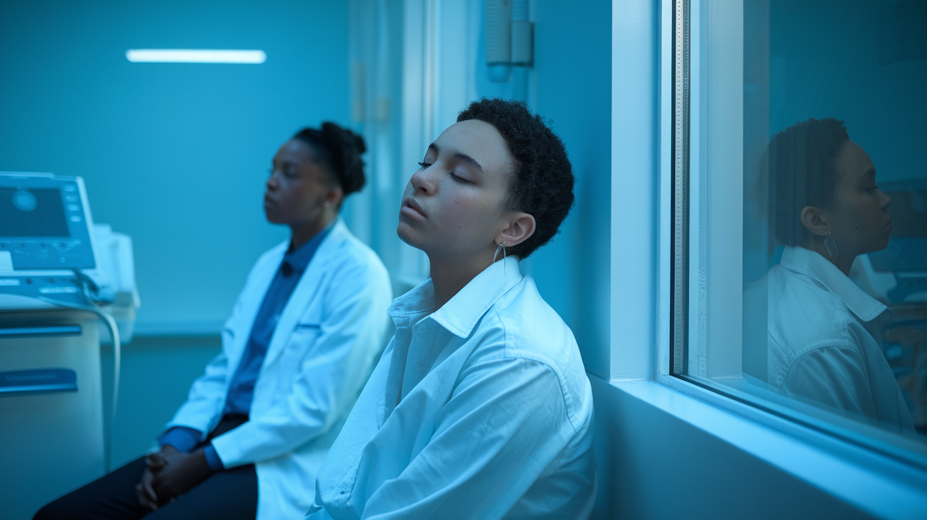 Person sitting thoughtfully by window showing sleep apnea mental health connection